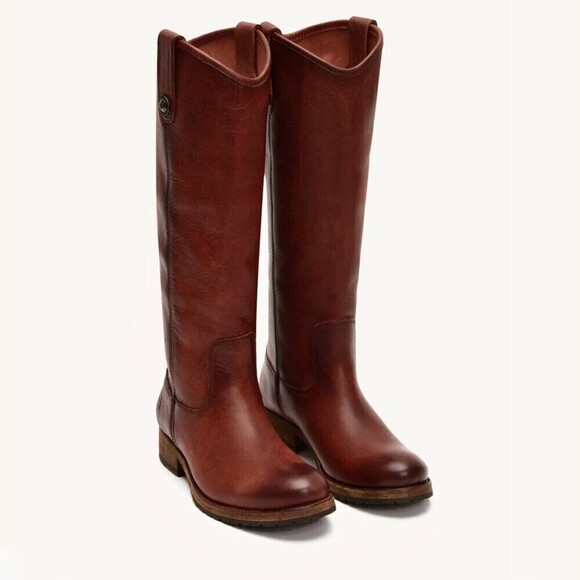 FRYE Melissa Whiskey Leather Button Lug Tall Boots Western Horse Gir Equestrian - Picture 1 of 12